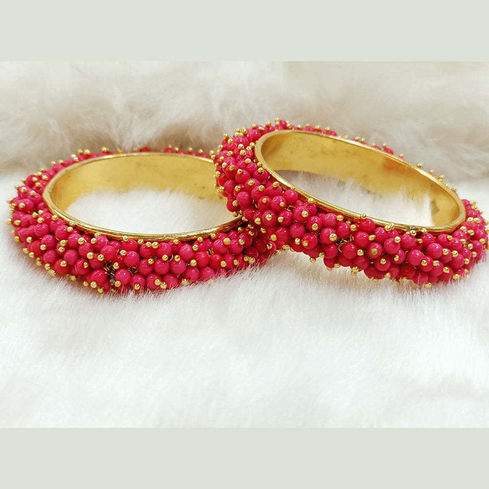 The99Jewel Pink Beaded Gold Plated Bangles for Girls & Women (2 Bangle in a Set)