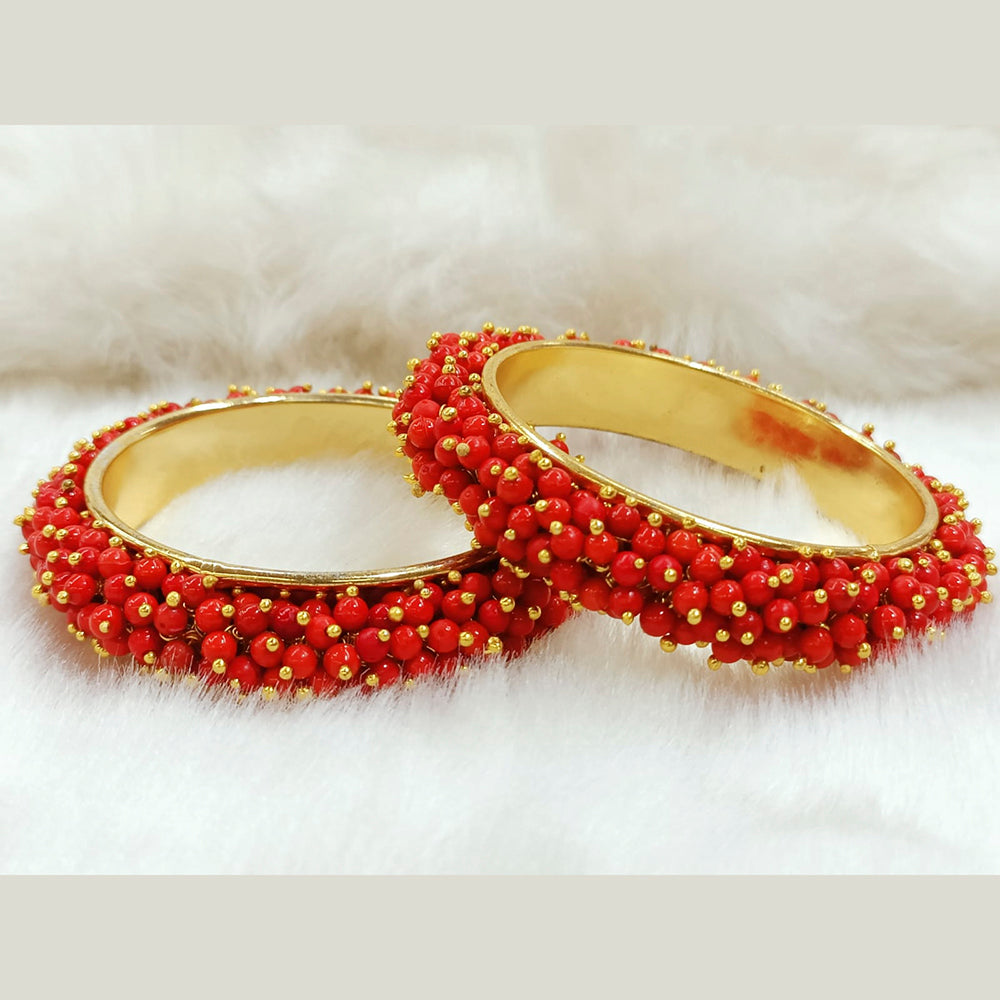 The99Jewel Pink Beaded Gold Plated Bangles for Girls & Women (2 Bangle in a Set)