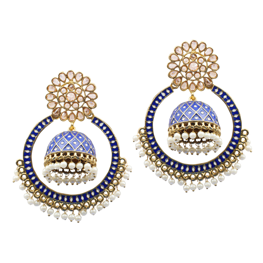 The99Jewel Traditional Indian Ethnic Drop Earrings With White enameled Meenakari Jhumki 