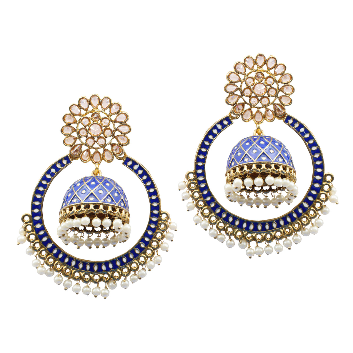 The99Jewel Traditional Indian Ethnic Drop Earrings With White enameled Meenakari Jhumki 