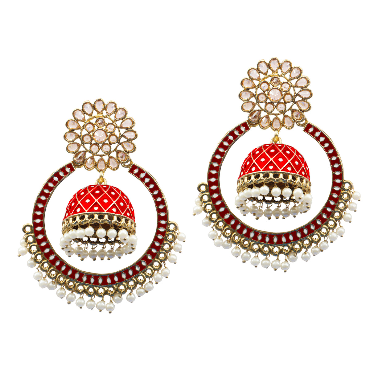 The99Jewel Traditional Indian Ethnic Drop Earrings With White enameled Meenakari Jhumki 