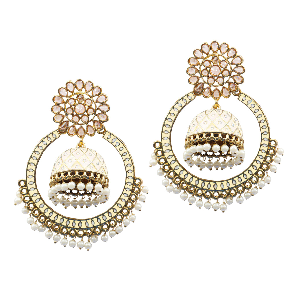 The99Jewel Traditional Indian Ethnic Drop Earrings With White enameled Meenakari Jhumki 