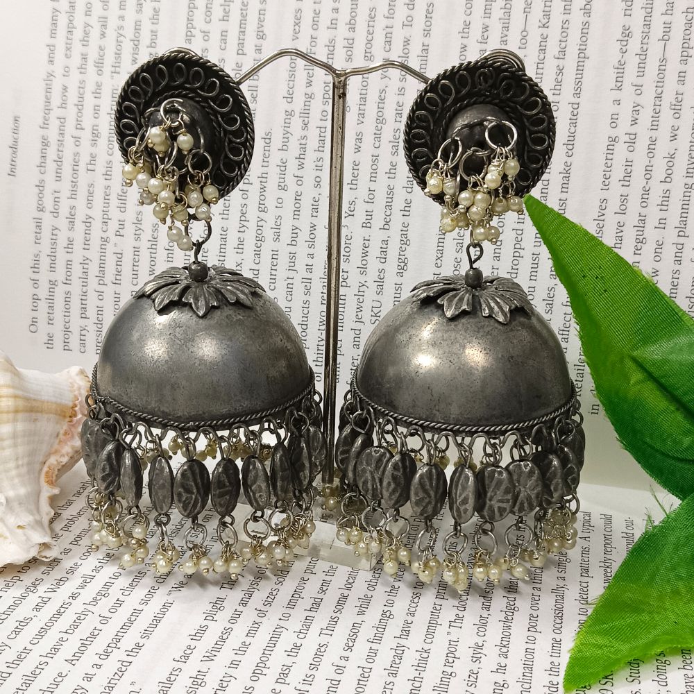 The99Jewel Oxidised Plated Big Jhumka Earrings - 10681232OX