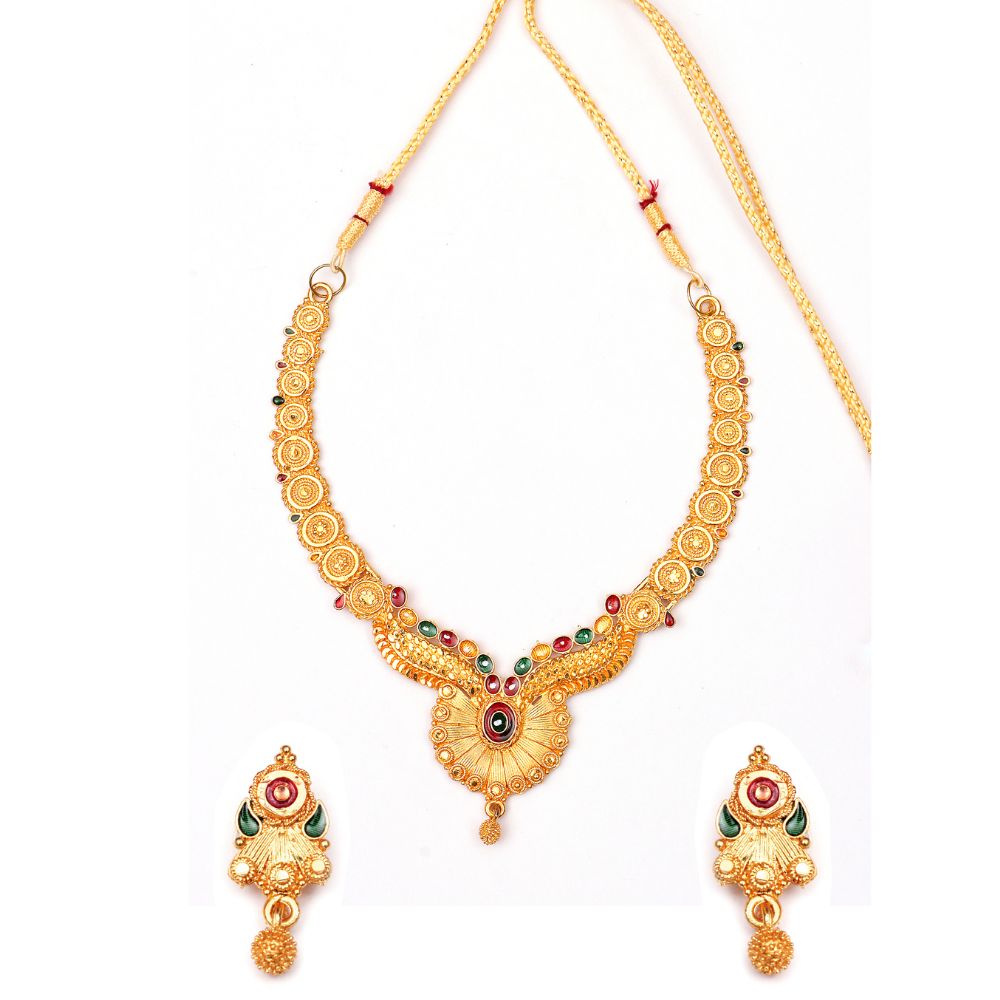 The99Jewel Gold Look Forming Traditional Designer Gold Plated Necklace Set for Women