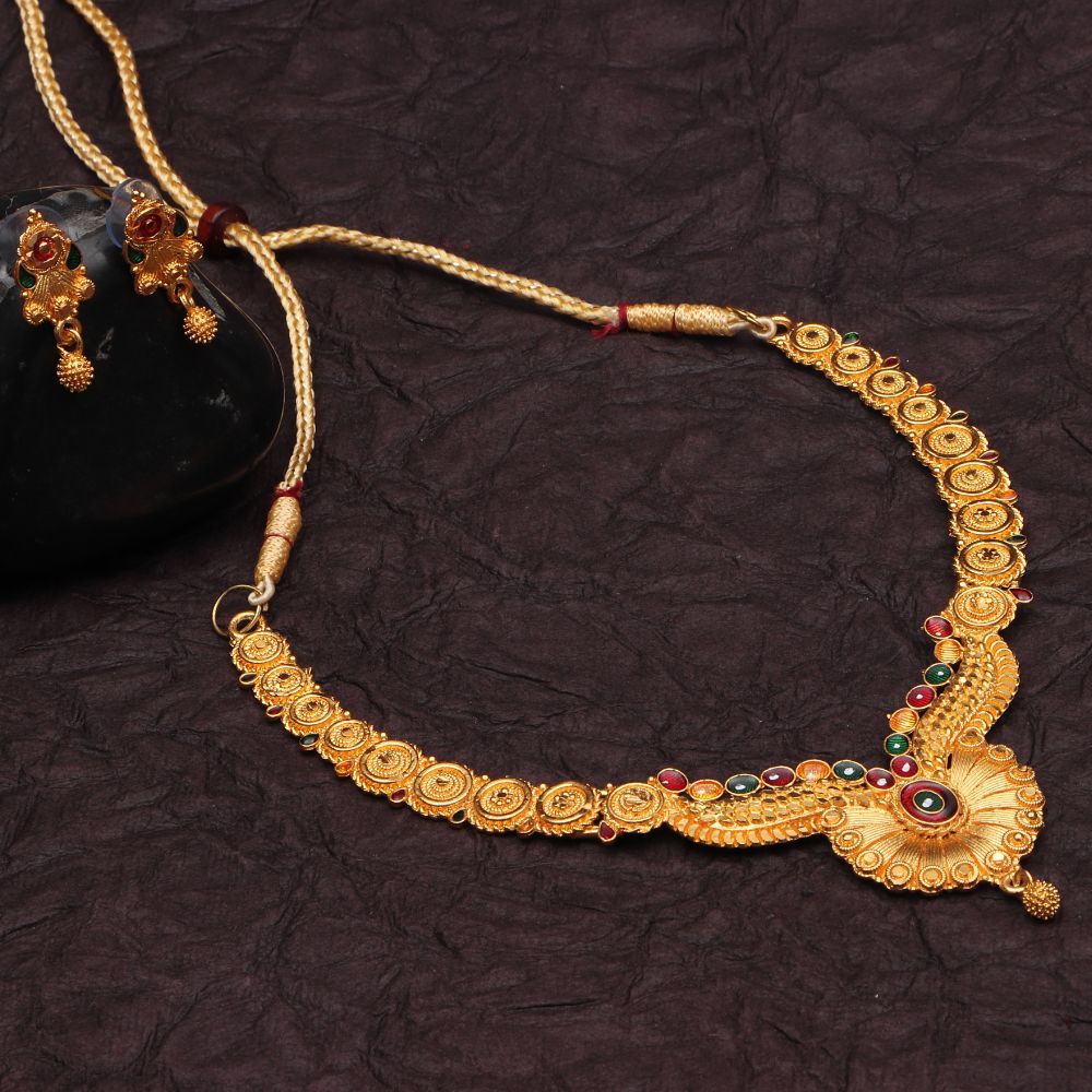 The99Jewel Gold Look Forming Traditional Designer Gold Plated Necklace Set for Women