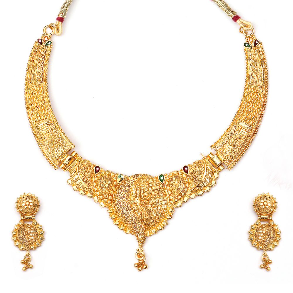The99Jewel Gold Look Forming Traditional Designer Gold Plated Necklace Set for Women