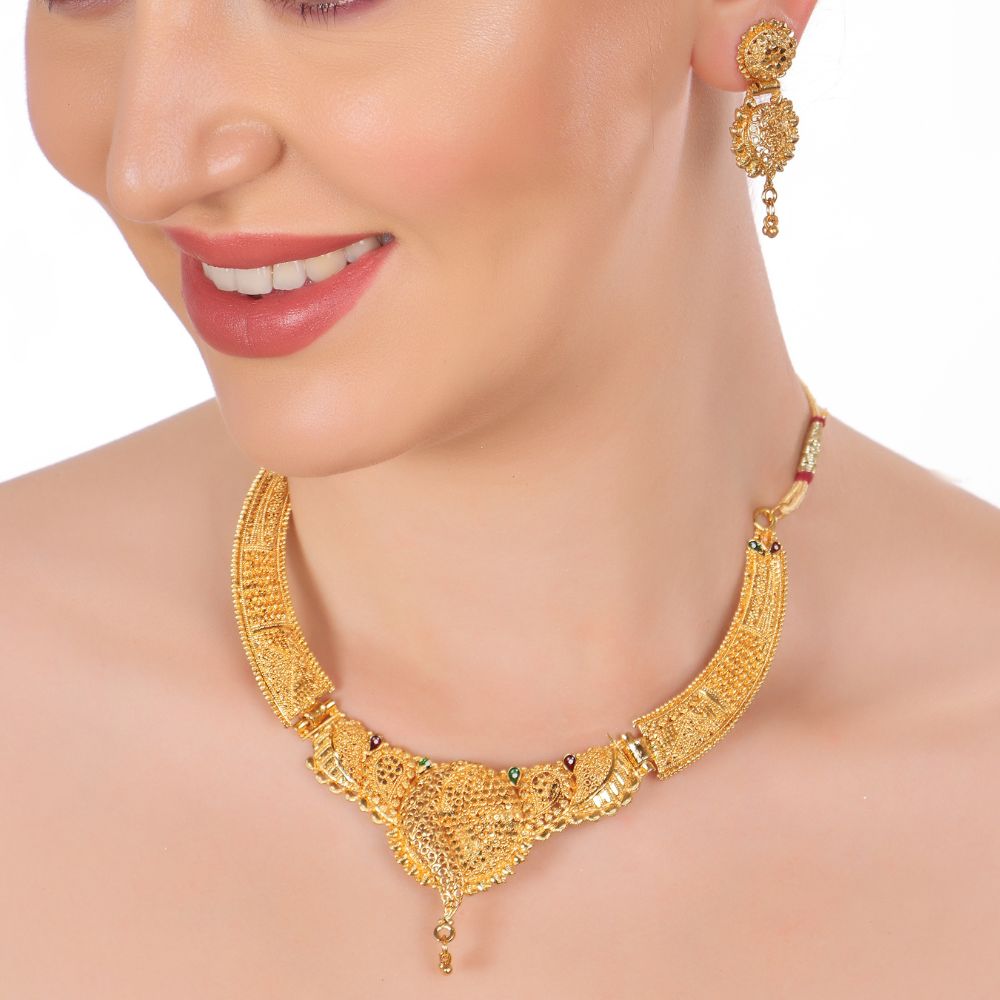 The99Jewel Gold Look Forming Traditional Designer Gold Plated Necklace Set for Women