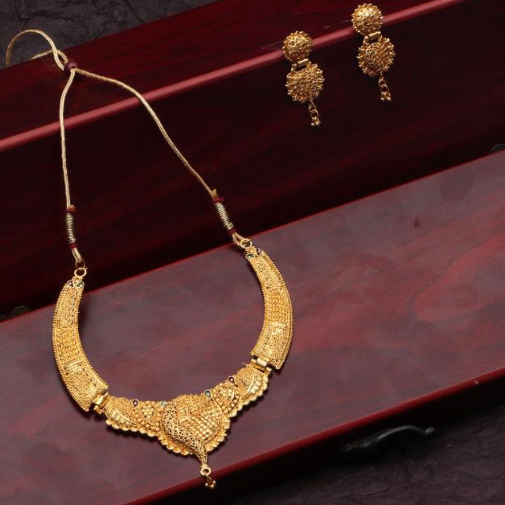 The99Jewel Gold Look Forming Traditional Designer Gold Plated Necklace Set for Women