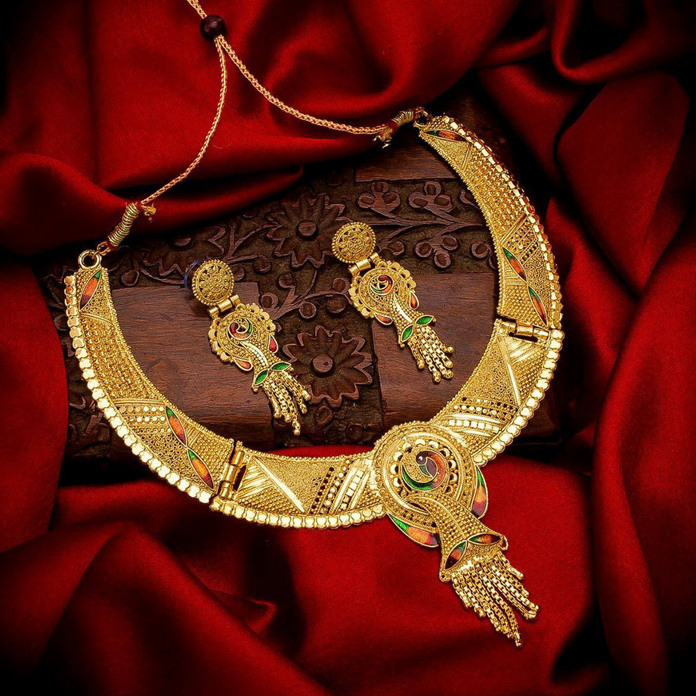 The99Jewel Gold Look Forming Traditional Designer Gold Plated Necklace Set for Women