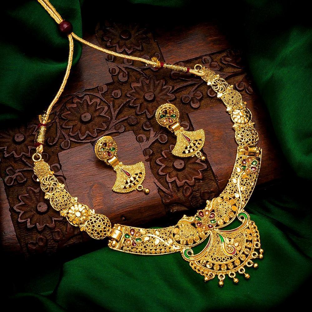 The99Jewel Gold Look Forming Traditional designer Gold Plated Necklace Set for Women