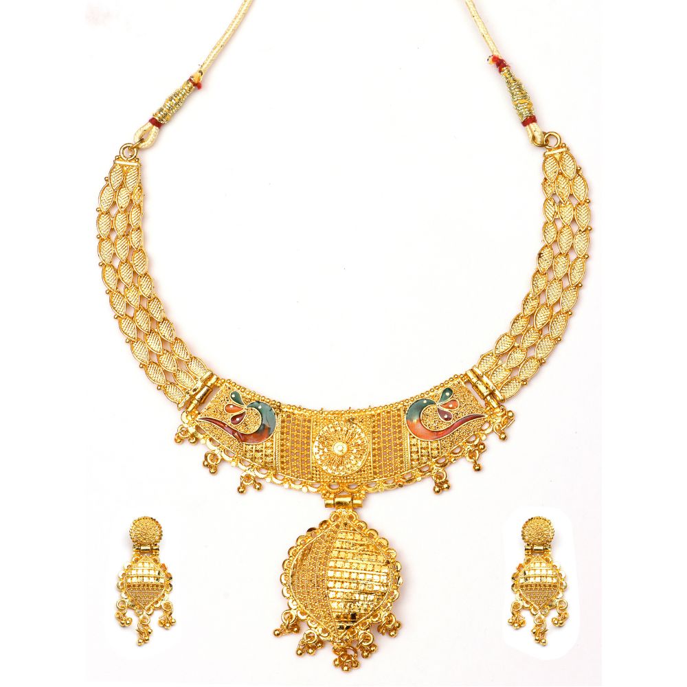 The99Jewel Gold Look Forming Traditional Designer Gold Plated Necklace Set for Women