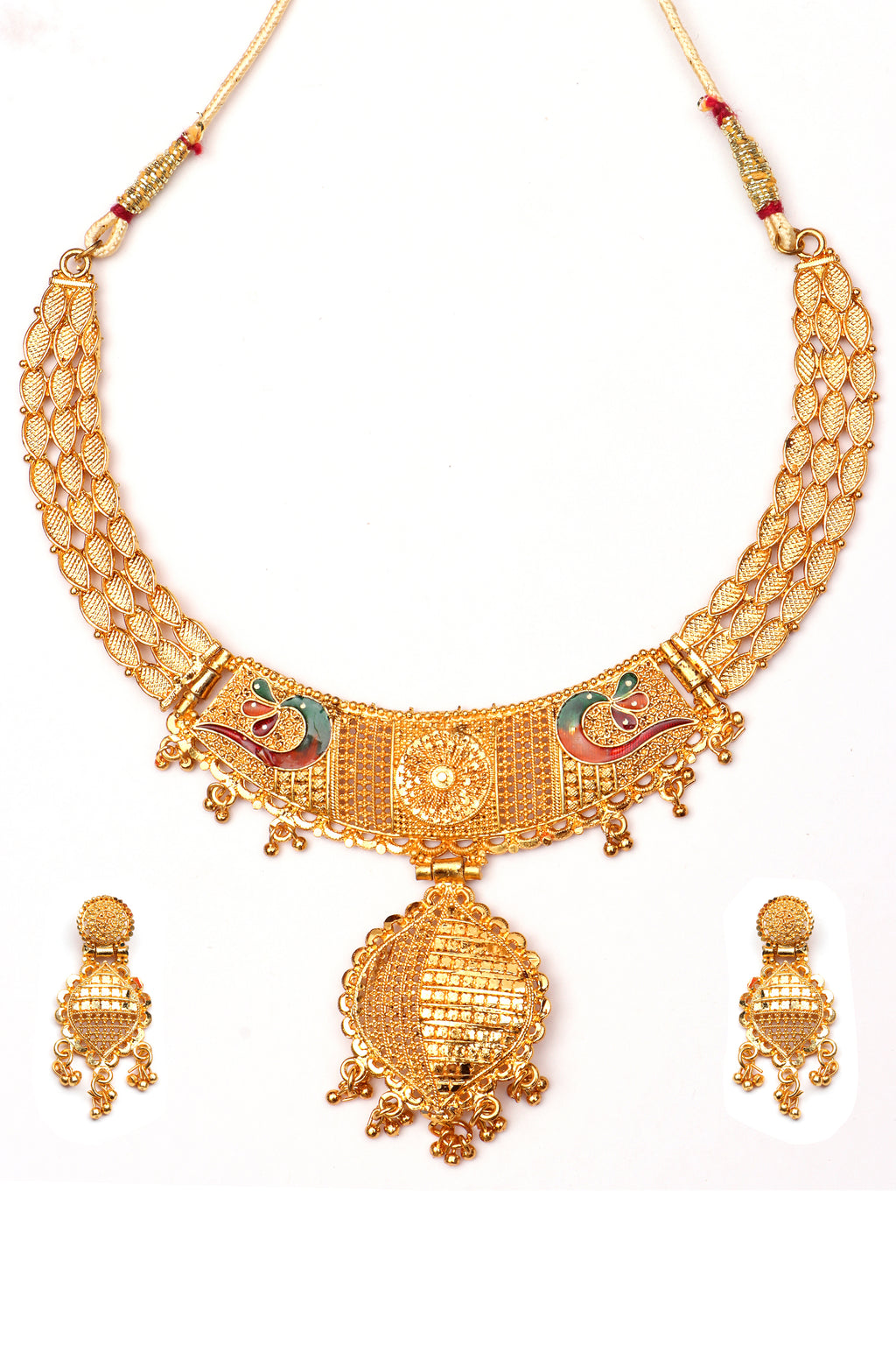 The99Jewel Gold Look Forming Traditional Designer Gold Plated Necklace Set for Women