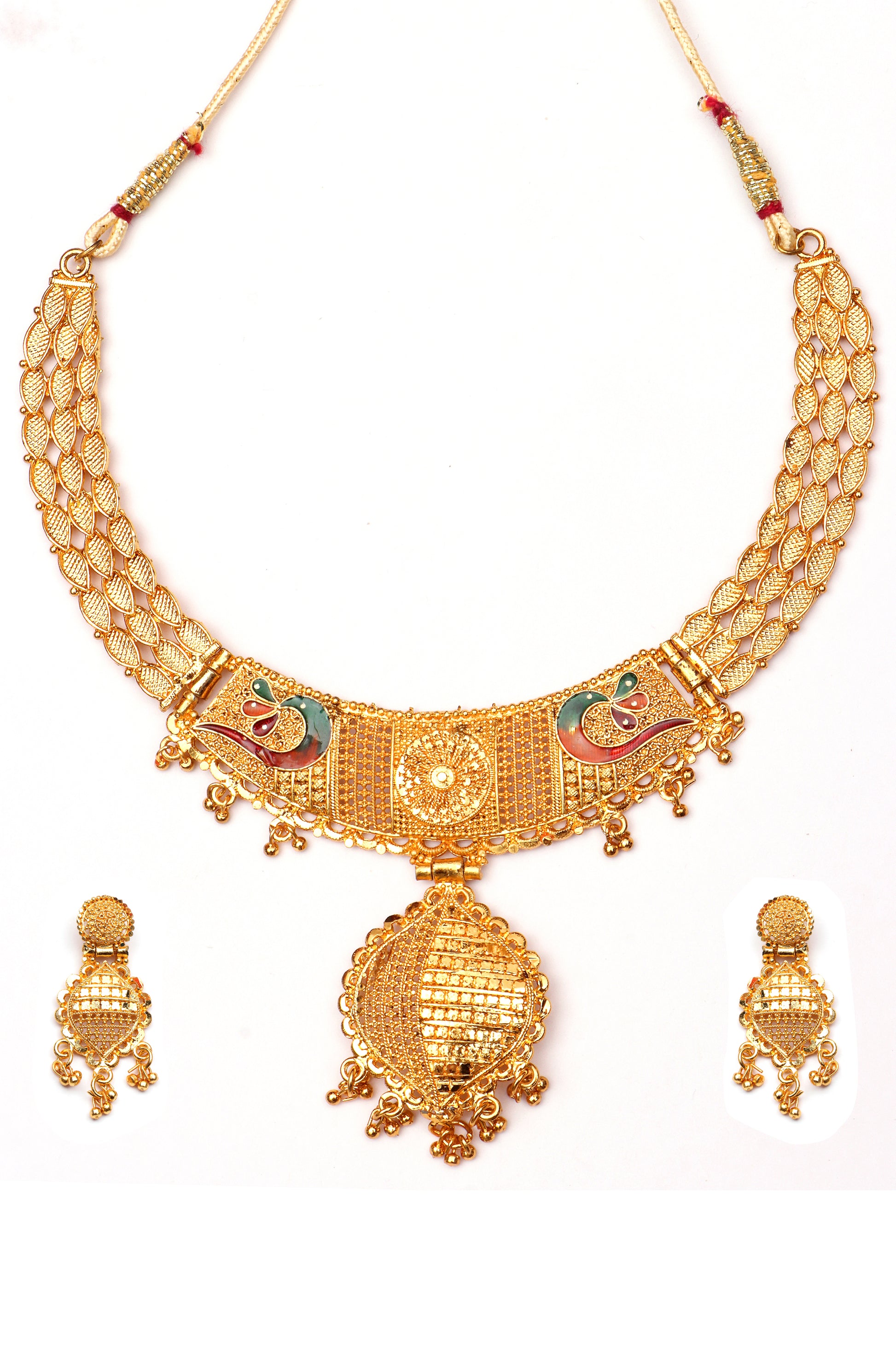 The99Jewel Gold Look Forming Traditional Designer Gold Plated Necklace Set for Women