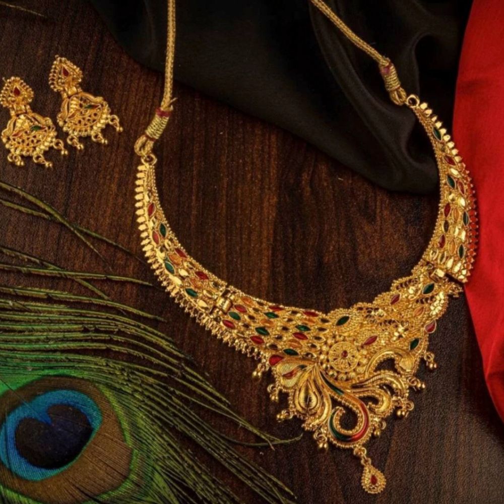 The99Jewel Gold Look Forming Traditional Designer Gold Plated Necklace Set for Women