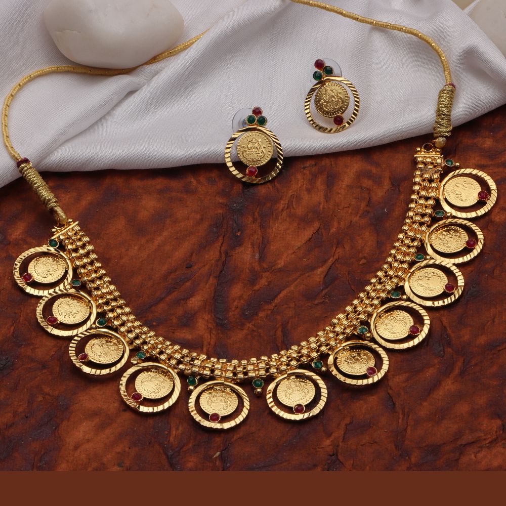 The99Jewel Gold Look Forming Traditional Designer Gold Plated Necklace Set for Women