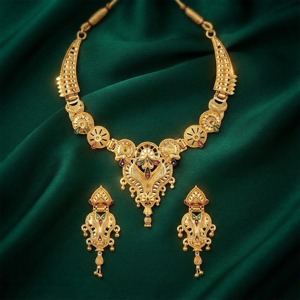The99Jewel Gold Look Forming Traditional Designer Gold Plated Necklace Set for Women