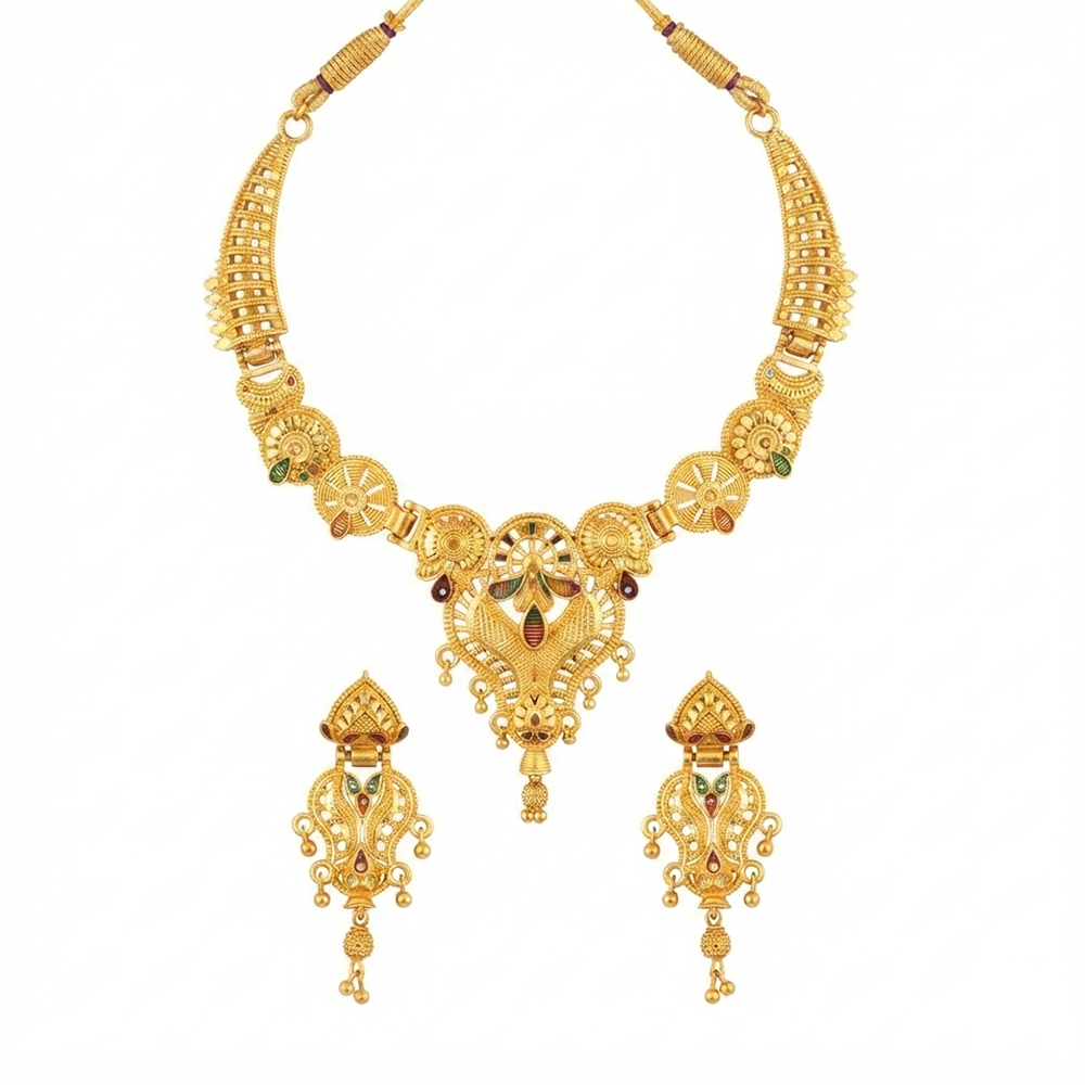 The99Jewel Gold Look Forming Traditional Designer Gold Plated Necklace Set for Women