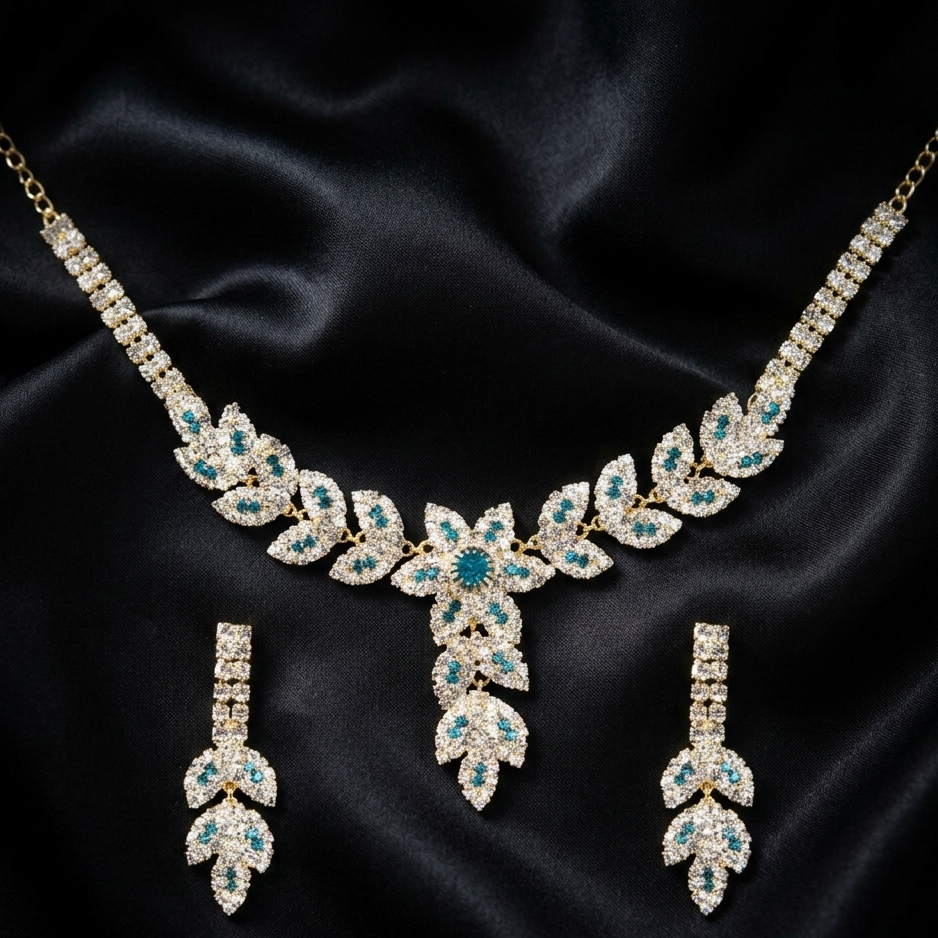The99Jewel Gold Plated Austrian Stone Light Blue Necklace Set