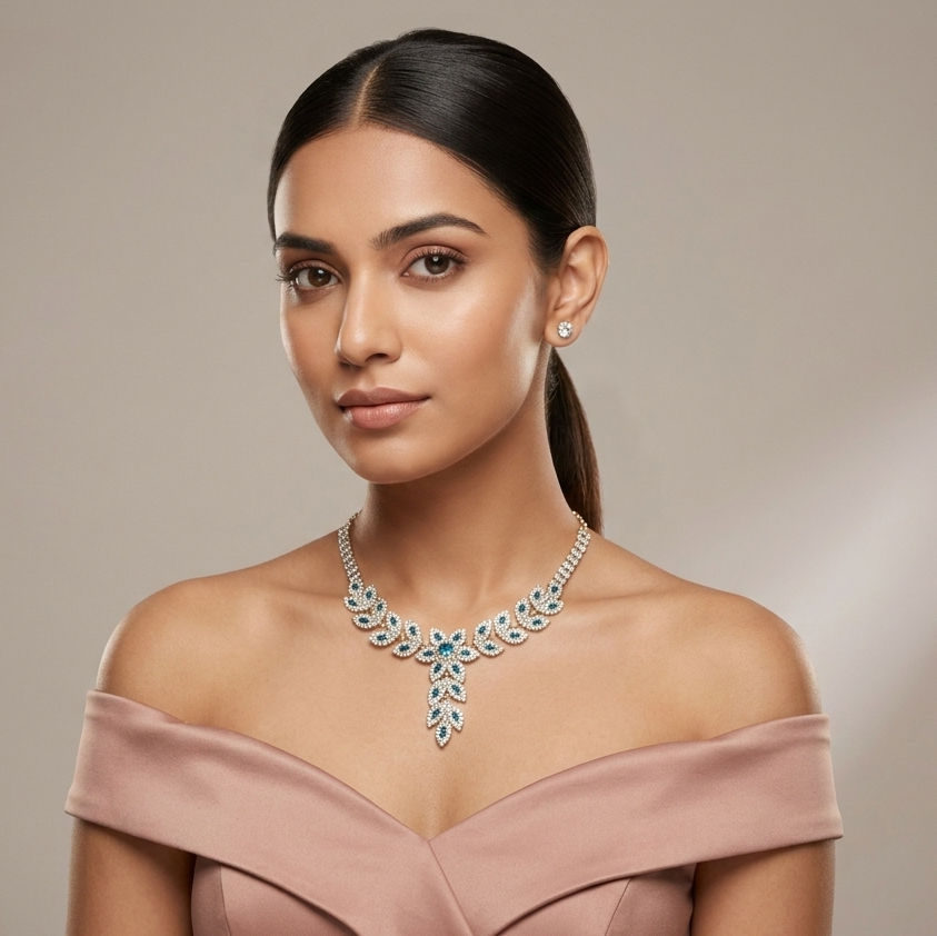 The99Jewel Gold Plated Austrian Stone Light Blue Necklace Set