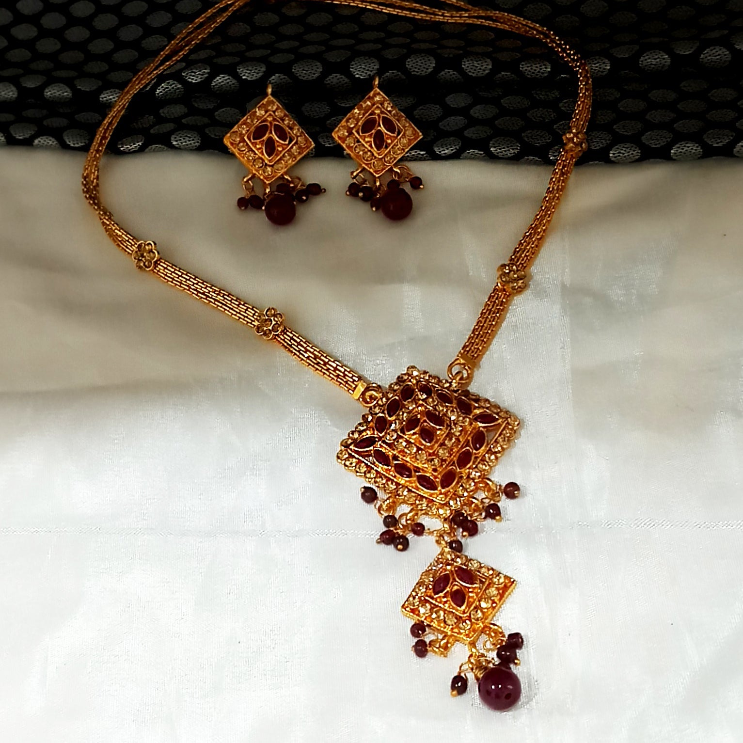 The99Jewel Gold Plated Maroon Austrian Stone Necklace Set