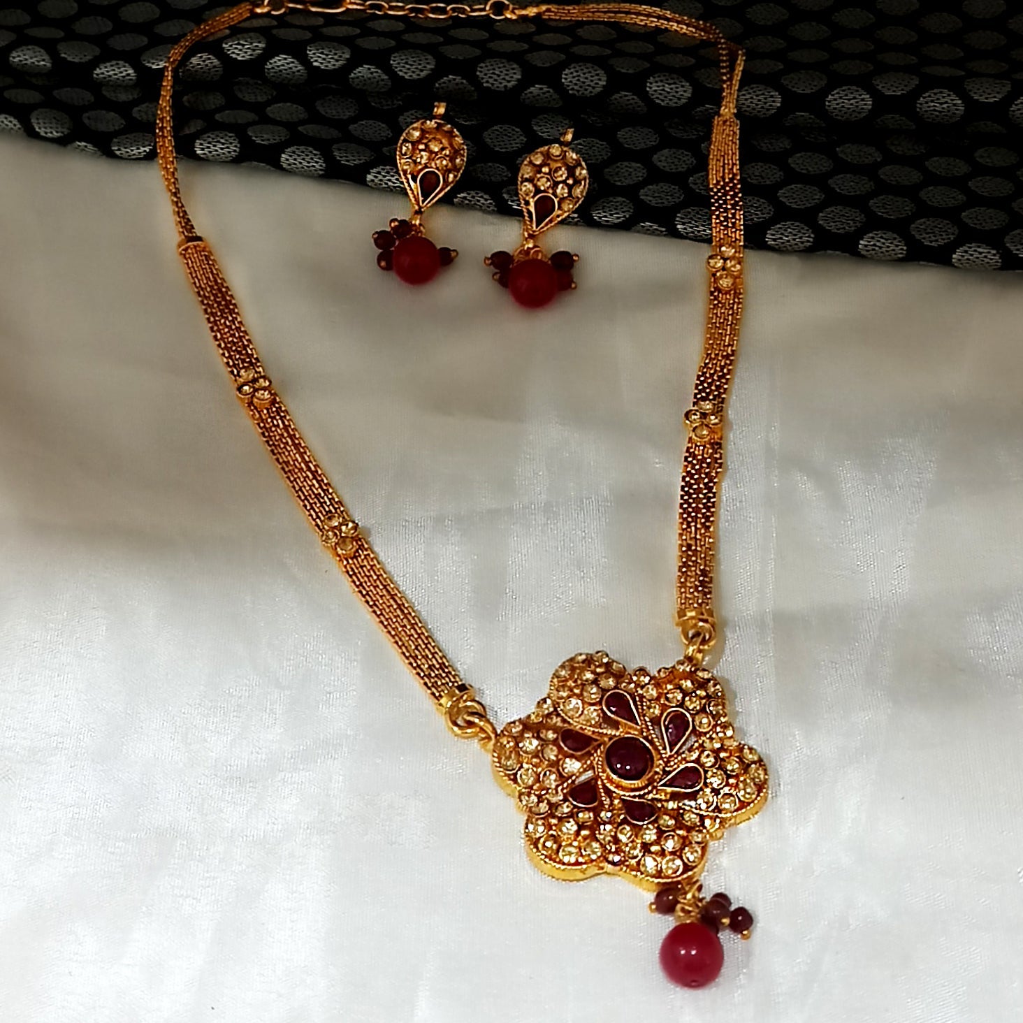 The99Jewel Gold Plated Maroon Austrian Stone Necklace Set
