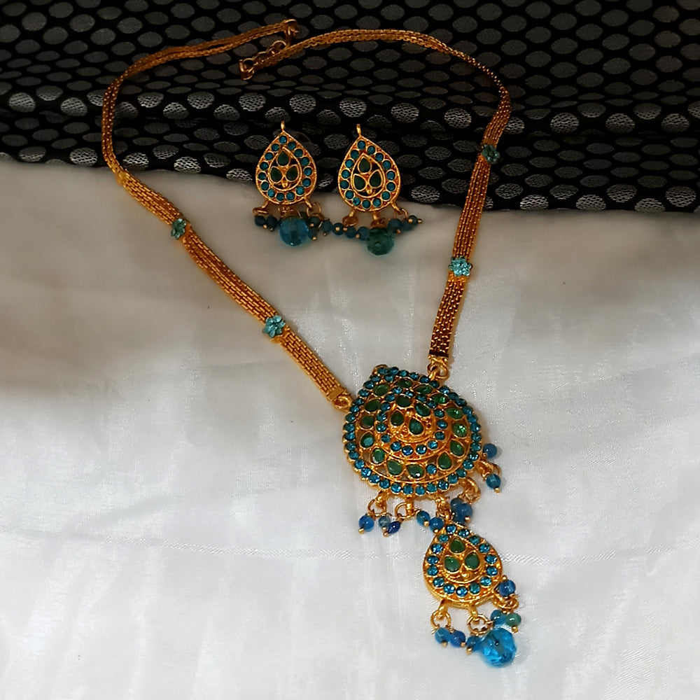 The99Jewel Gold Plated Blue Austrian Stone Necklace Set