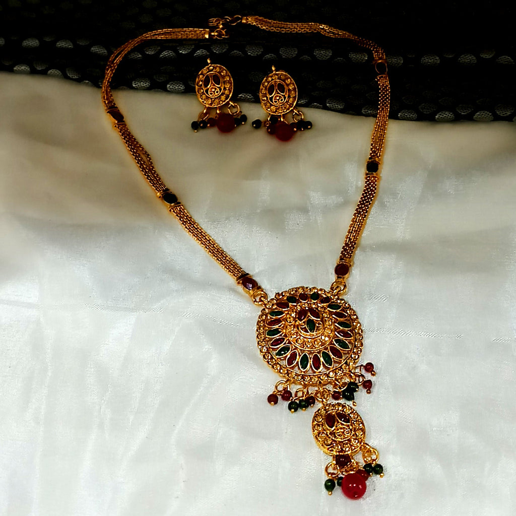 The99Jewel Gold Plated Maroon Austrian Stone Necklace Set