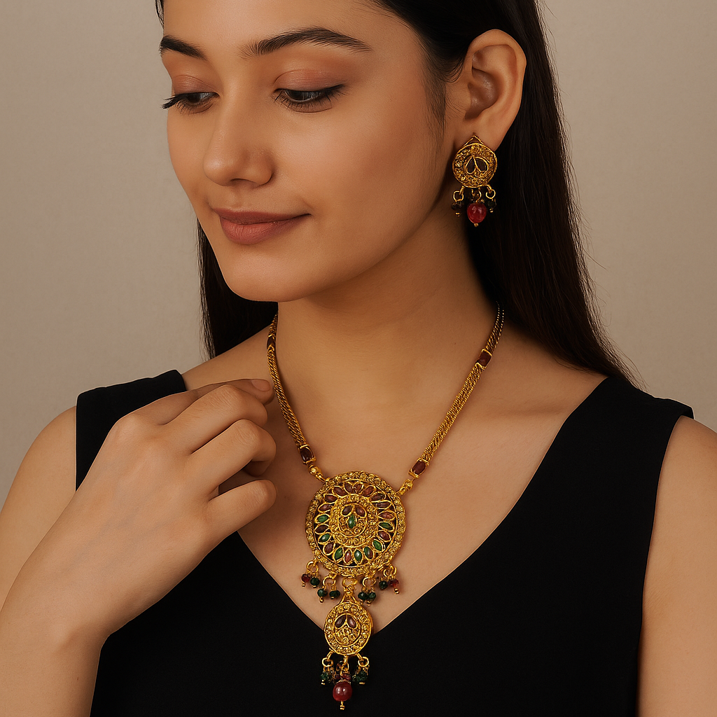 The99Jewel Gold Plated Maroon Austrian Stone Necklace Set