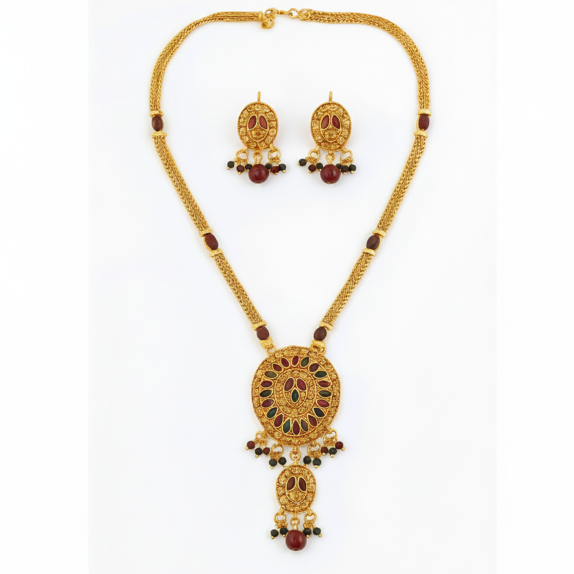 The99Jewel Gold Plated Maroon Austrian Stone Necklace Set