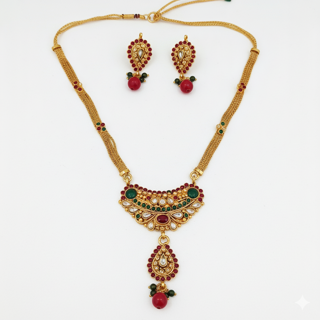 The99Jewel Gold Plated Green Austrian Stone Necklace Set
