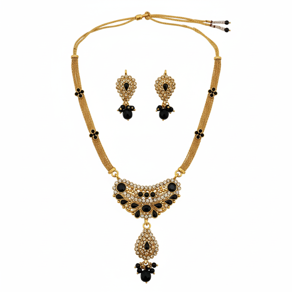 The99Jewel Gold Plated Black Austrian Stone Necklace Set