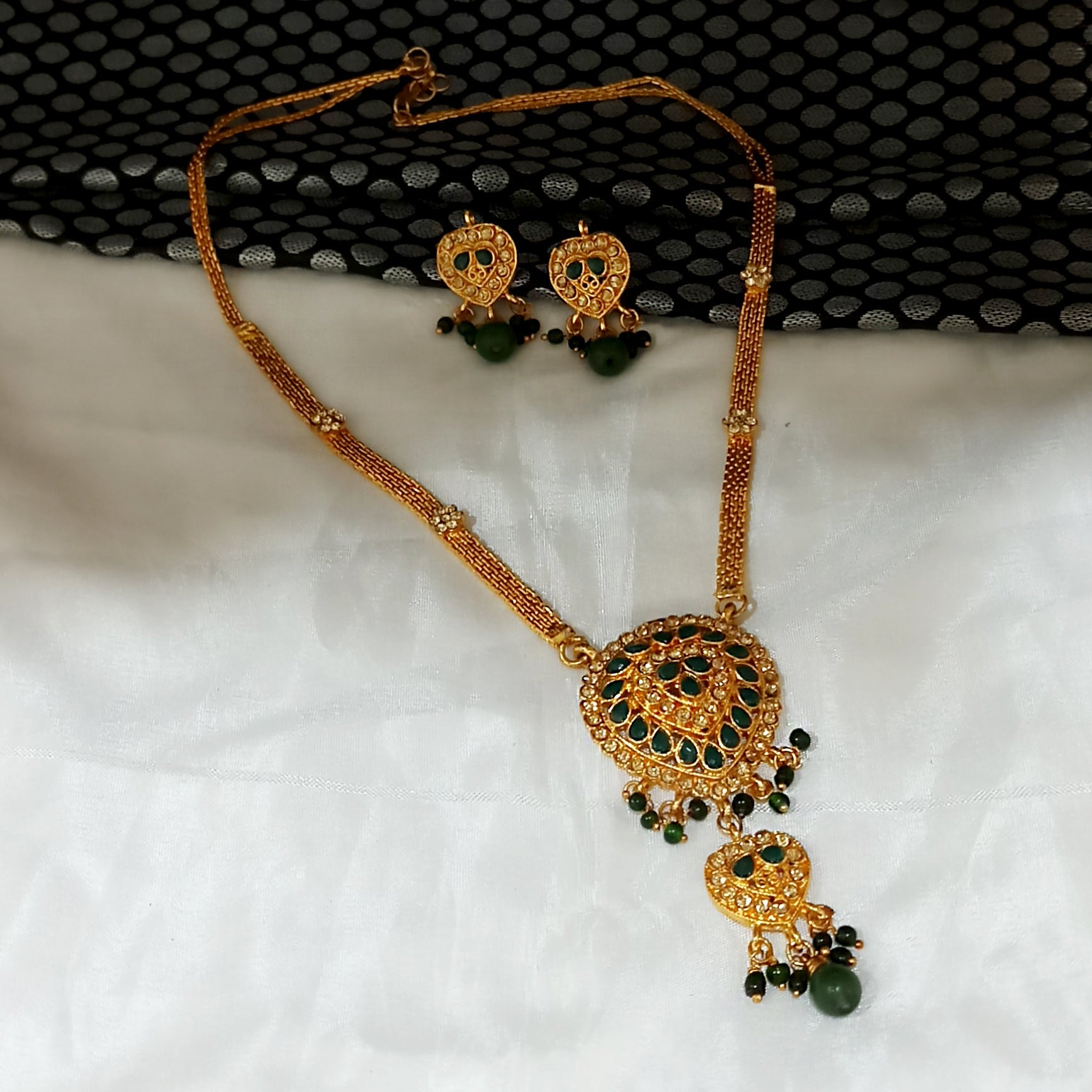 The99Jewel Gold Plated Green Austrian Stone Necklace Set