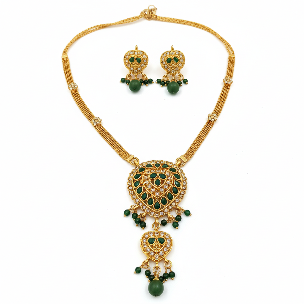 The99Jewel Gold Plated Green Austrian Stone Necklace Set