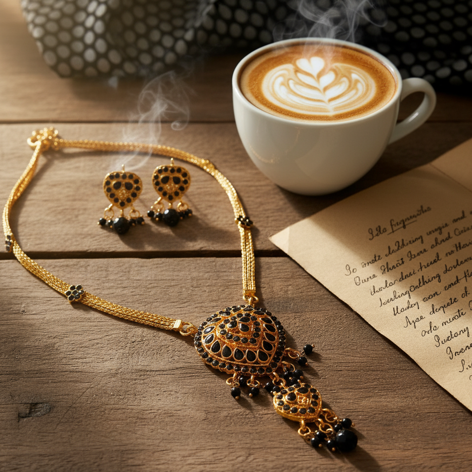 The99Jewel Gold Plated Black Austrian Stone Necklace Set