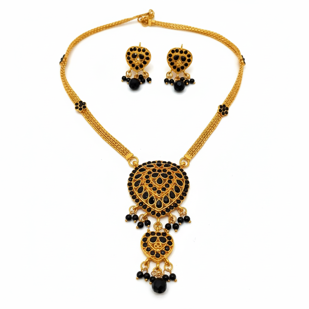 The99Jewel Gold Plated Black Austrian Stone Necklace Set