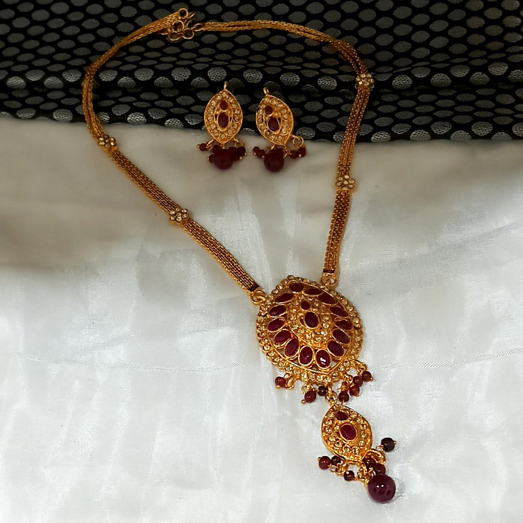 The99Jewel Gold Plated Maroon Austrian Stone Necklace Set