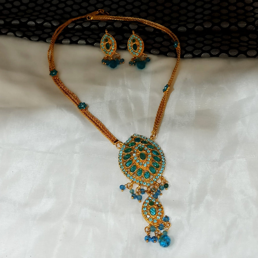 The99Jewel Gold Plated Blue Austrian Stone Necklace Set