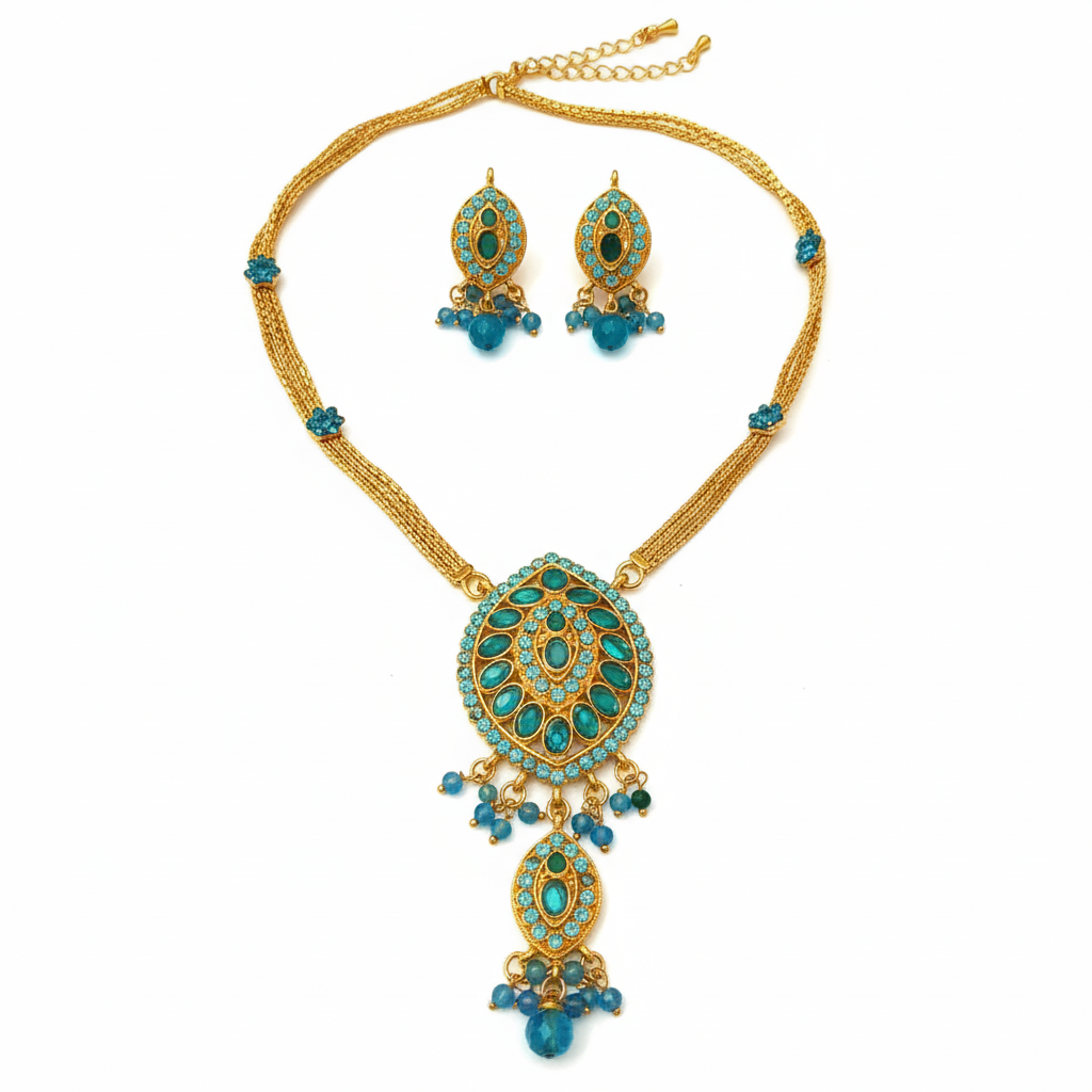 The99Jewel Gold Plated Blue Austrian Stone Necklace Set