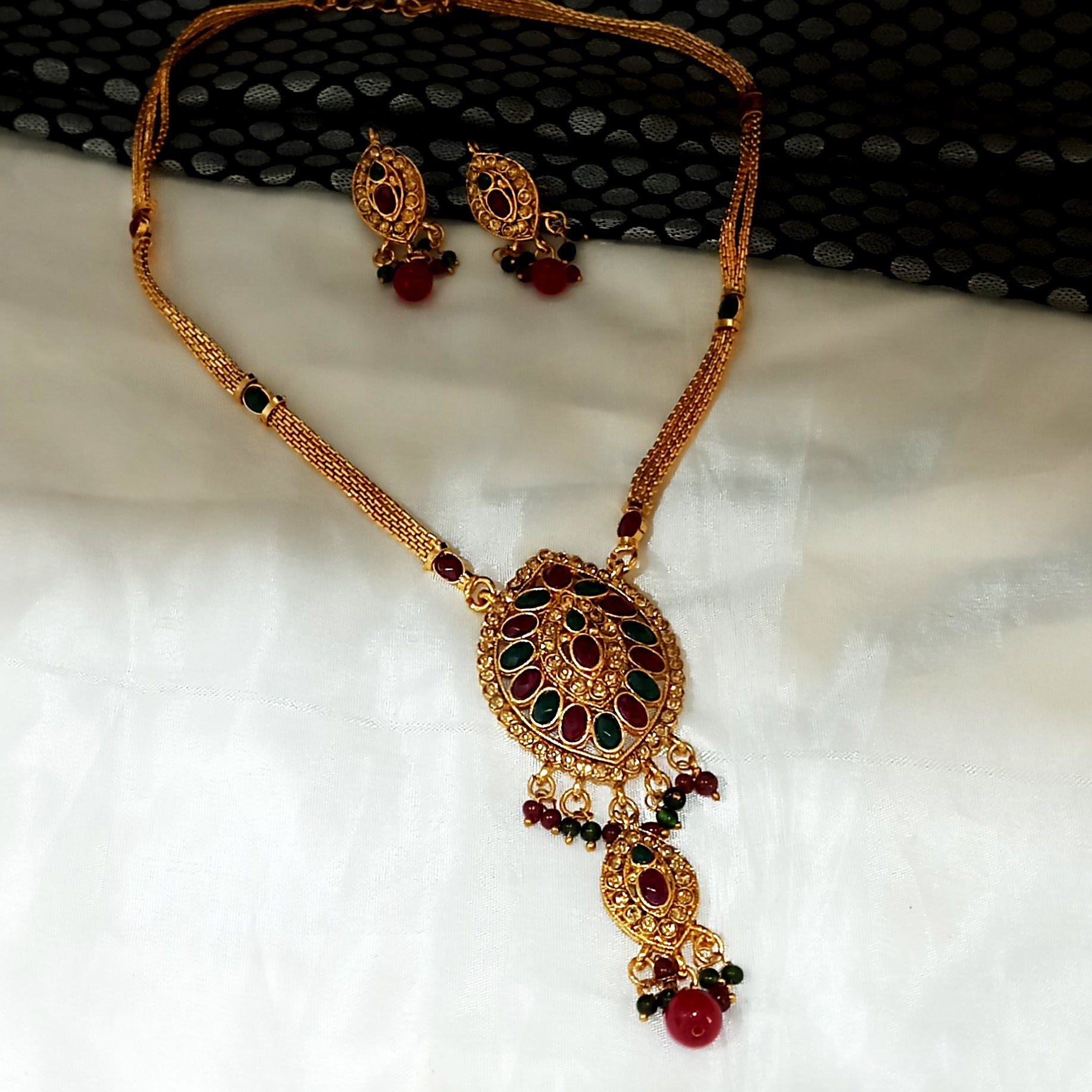 The99Jewel Gold Plated Green Austrian Stone Necklace Set