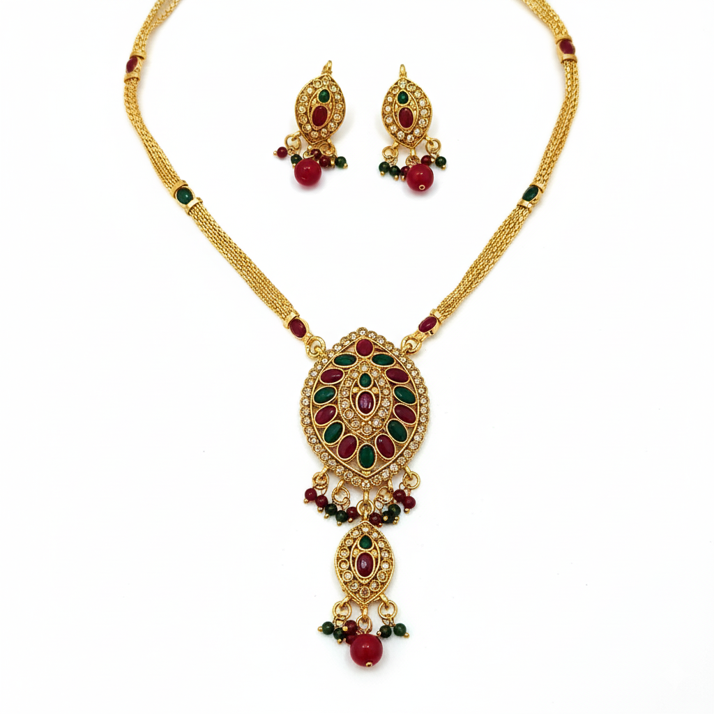 The99Jewel Gold Plated Green Austrian Stone Necklace Set