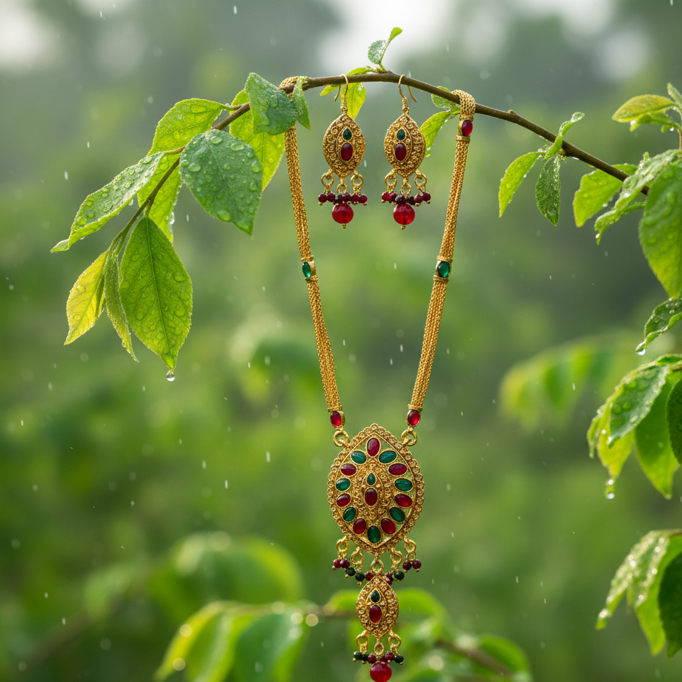 The99Jewel Gold Plated Green Austrian Stone Necklace Set