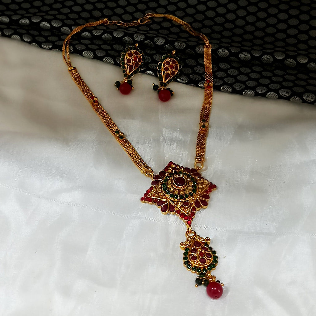 The99Jewel Gold Plated Green Austrian Stone Necklace Set