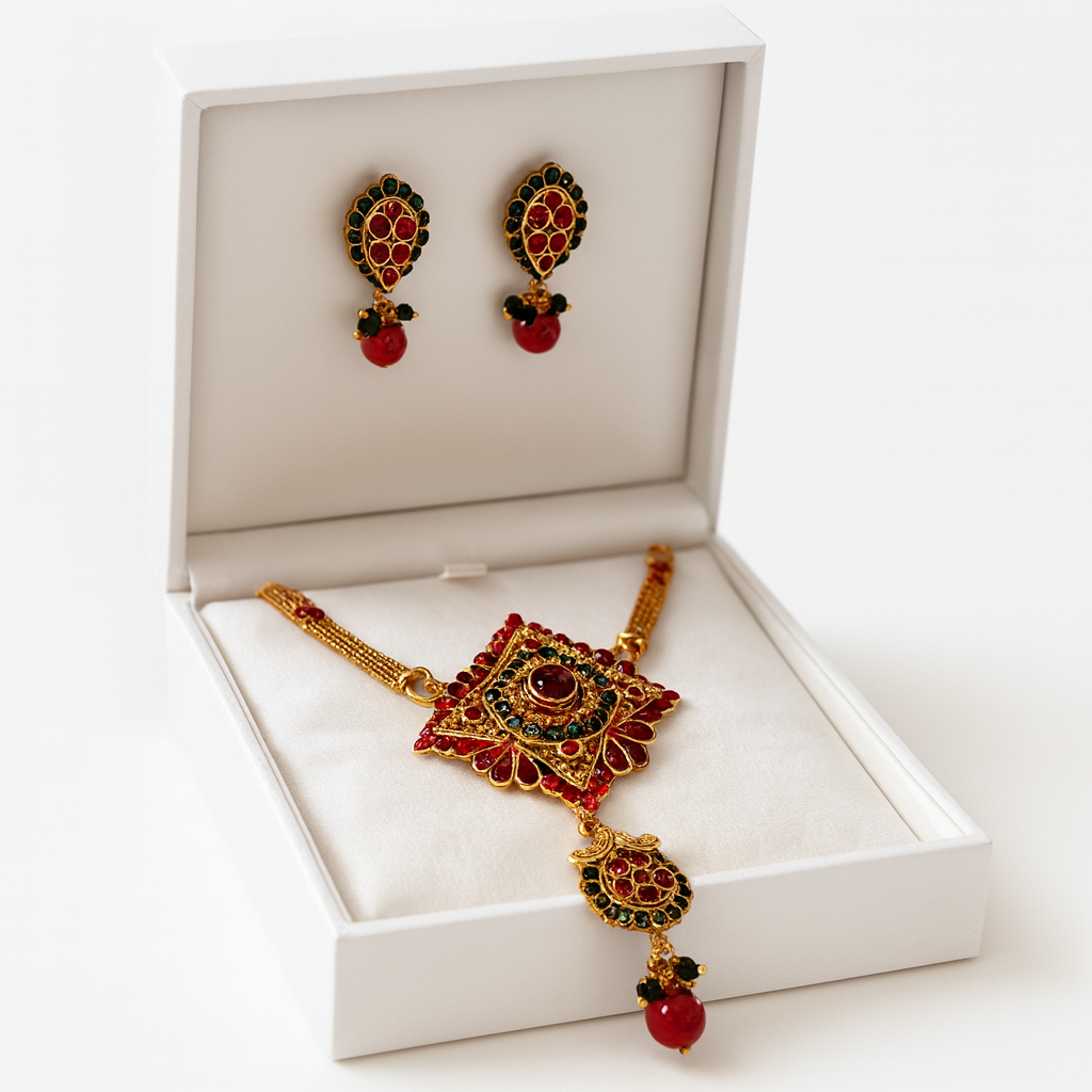 The99Jewel Gold Plated Green Austrian Stone Necklace Set