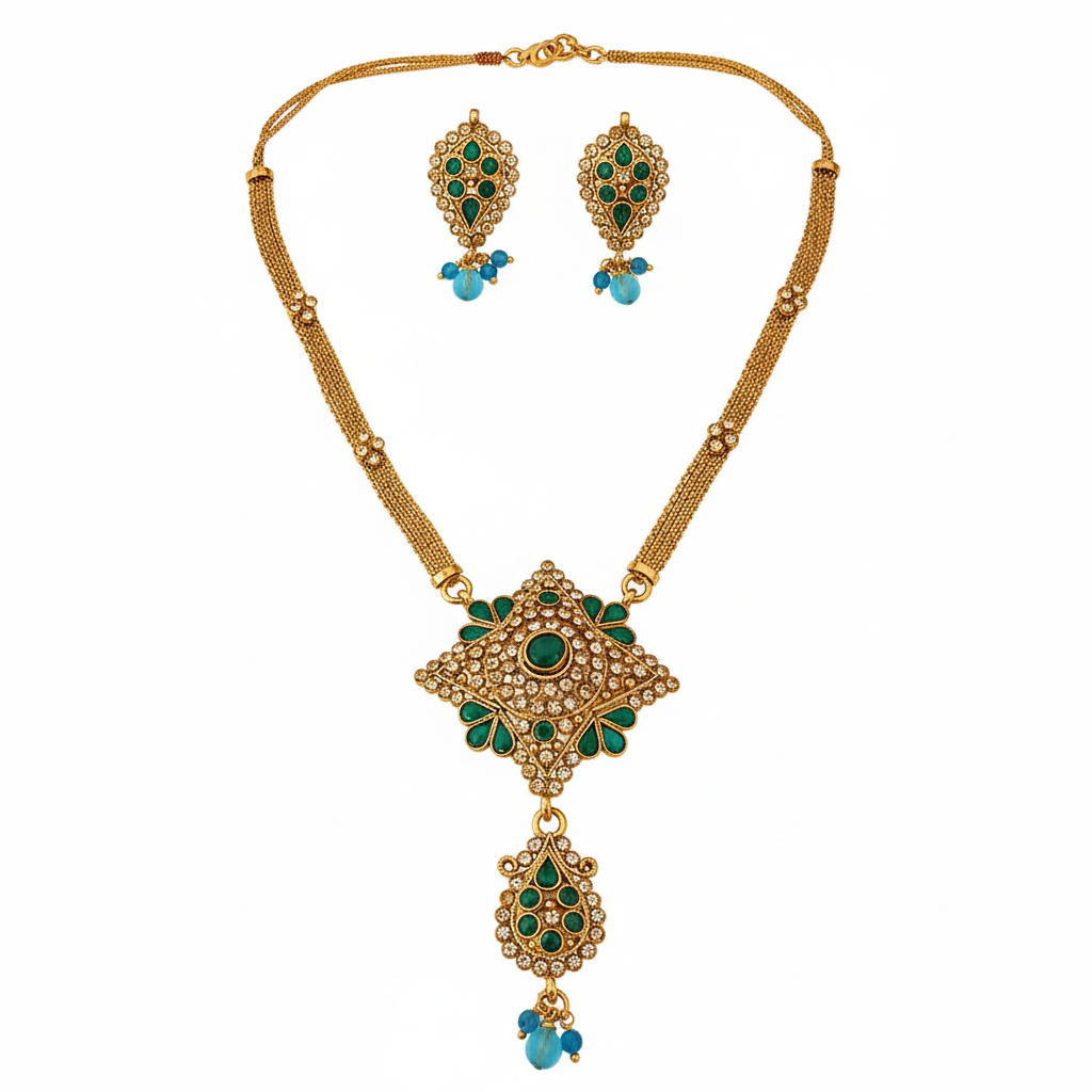 The99Jewel Gold Plated Blue Austrian Stone Necklace Set