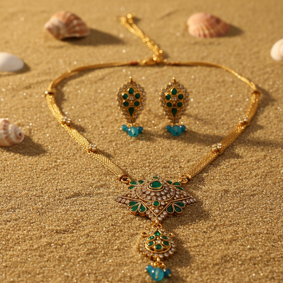 The99Jewel Gold Plated Blue Austrian Stone Necklace Set