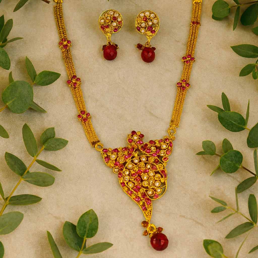 The99Jewel Gold Plated Pink Austrian Stone Necklace Set