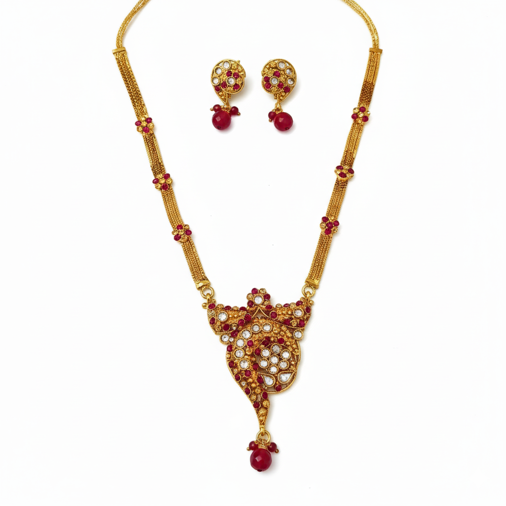The99Jewel Gold Plated Pink Austrian Stone Necklace Set