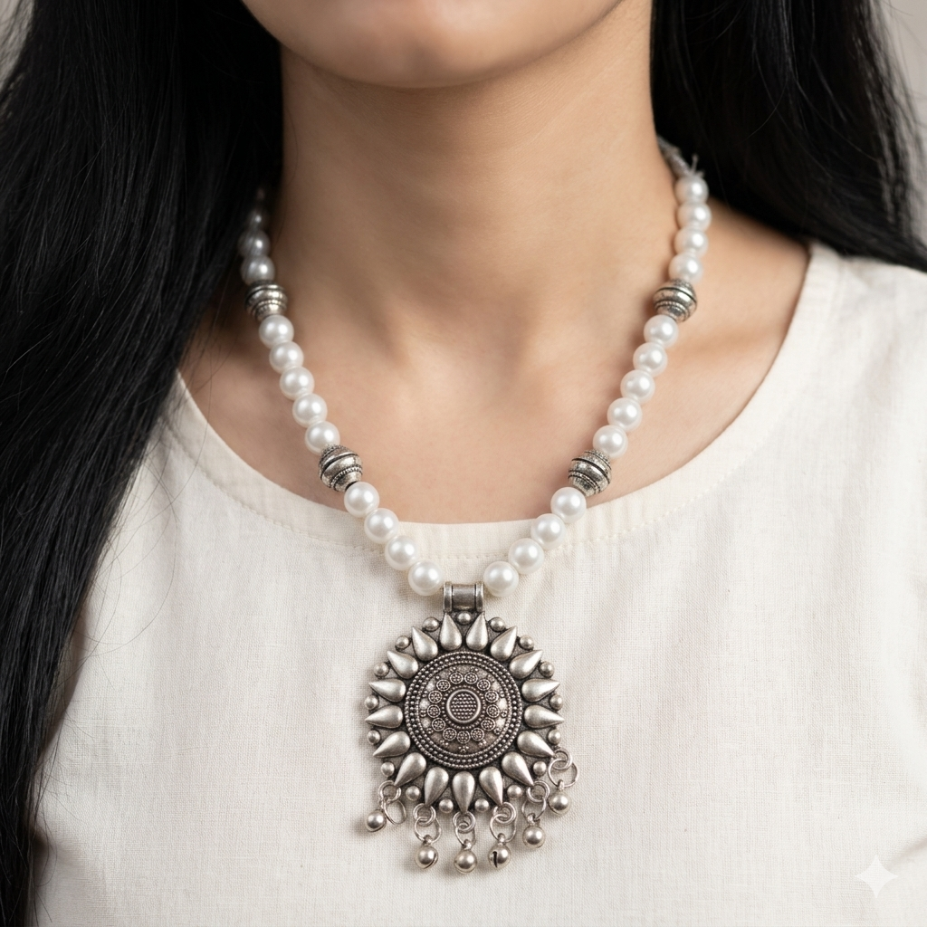 The99Jewel Silver Plated Assorted Design Pearl Necklace Set (Any Design)
