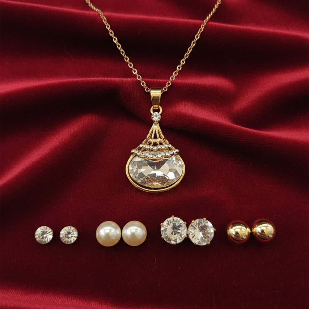The99Jewel Chain Pendant & Set of 4 Stud Earrings Combo
