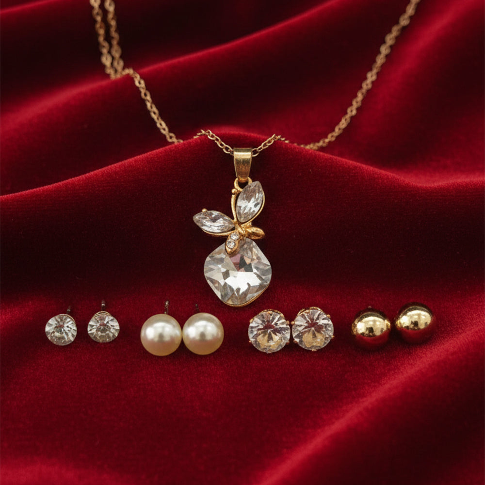 The99Jewel Chain Pendant & Set of 4 Stud Earrings Combo